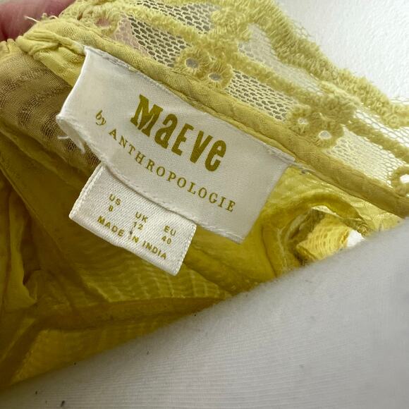 Anthropologie Maeve Victoria Blouse 8 Yellow Lace Ruffle Sleeveless Keyhole Chic - Picture 7 of 11